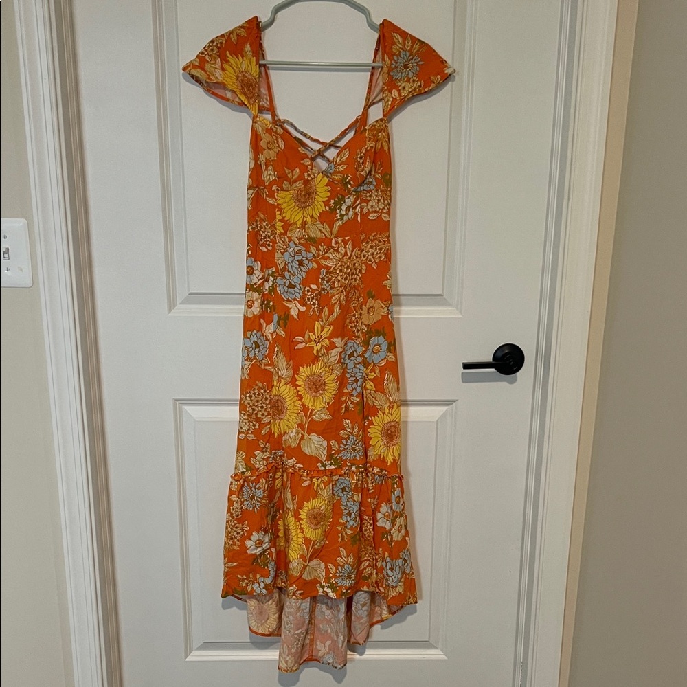 Urban Outfitters Floral Orange Dress Women’s Medium